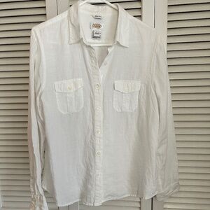 Talbots 100% Irish Linen White Long Sleeve Button Up Blouse Large